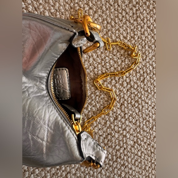 “Fendi” Fendi Fendigraphy mini hobo bag in silver leather w/ gold-tones - Picture 7 of 8